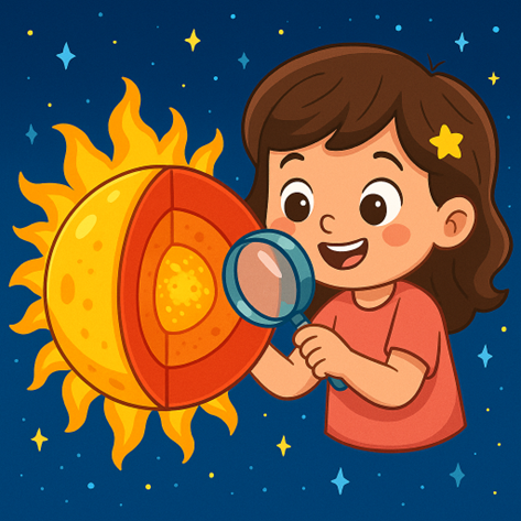 Ilustración de niña observando el Sol con IA